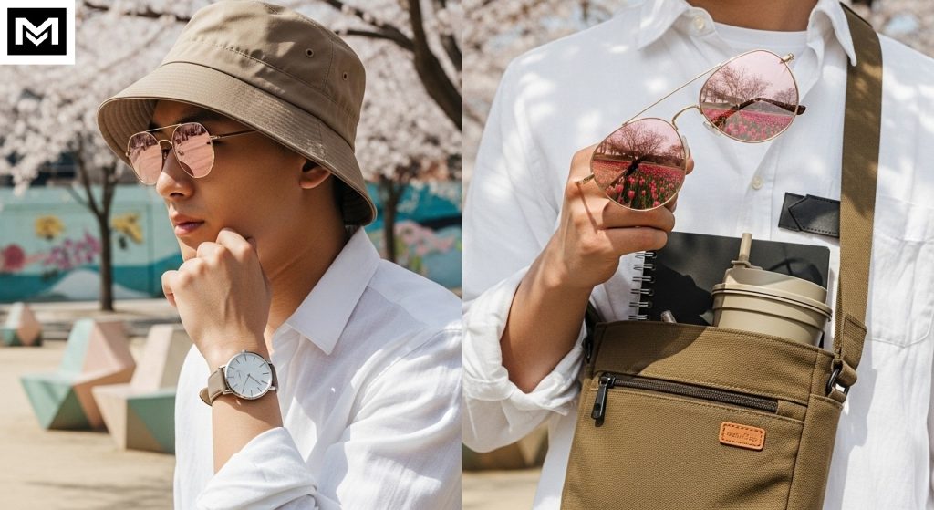 Outfit formula:Accessorize lightly for spring
