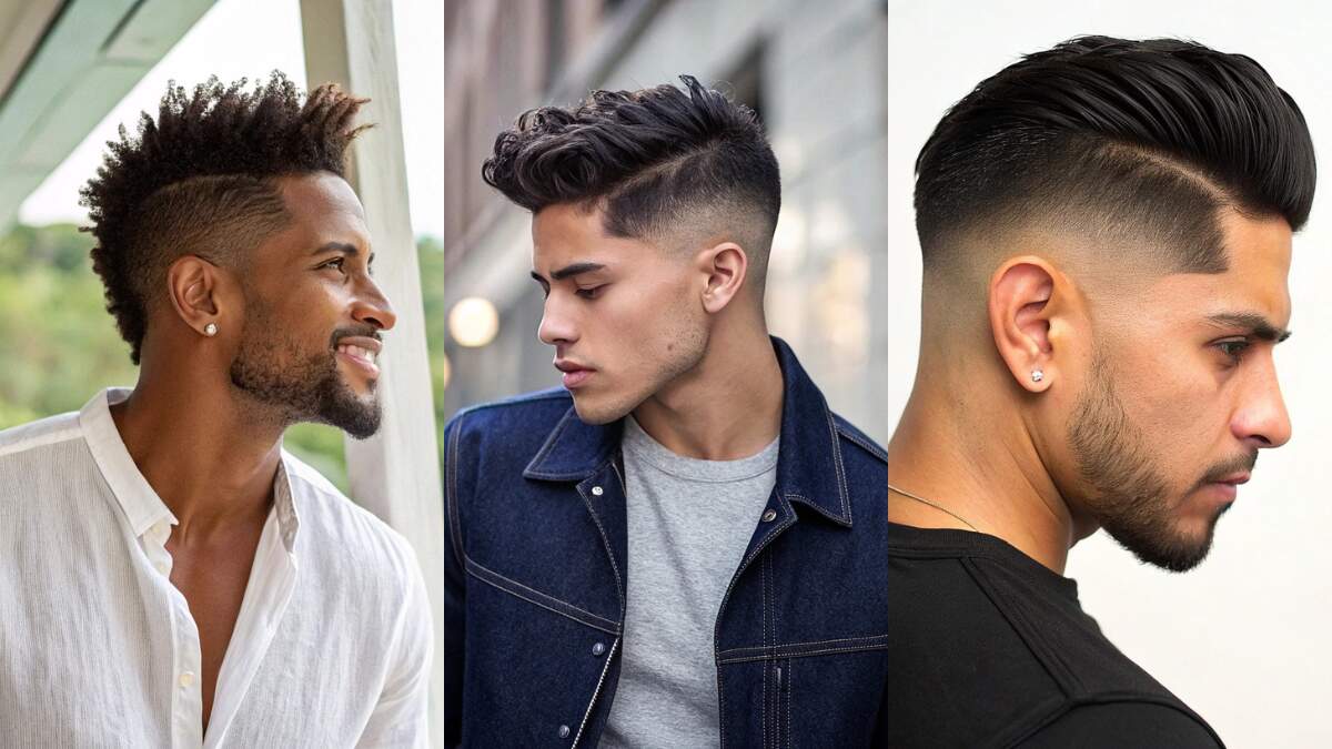 A young Hispanic man with spiky short, low fade and v shape back short haircut