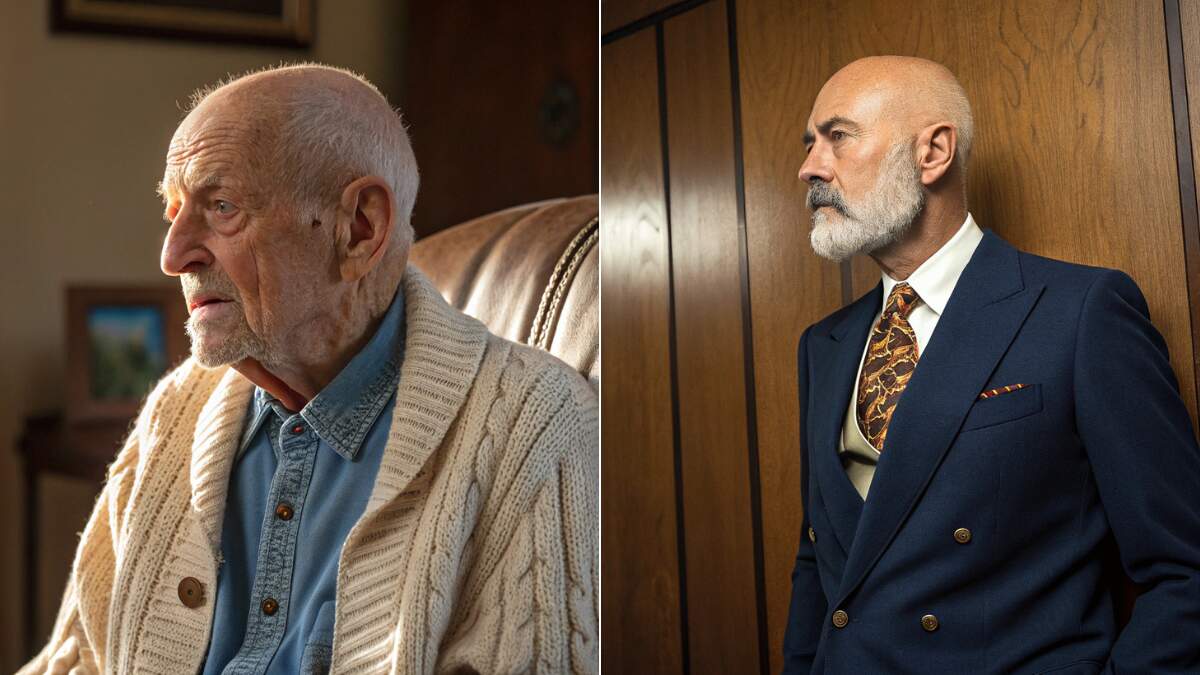 Elderly gentleman, early 80s, extremely short buzz cut, and A man in his late seventies with a completely shaved head