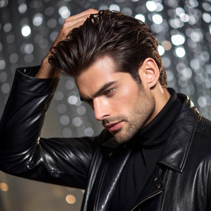 a man shaping hair with his fingers through the top to boost volume and texture-short hair essentials