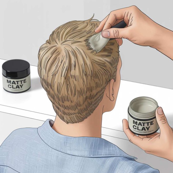 a man using a small amount of matte paste or clay on his hair-short hair essentials