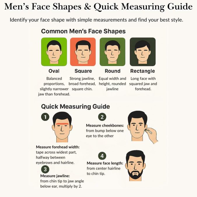 men’s face shapes with a quick measuring guide