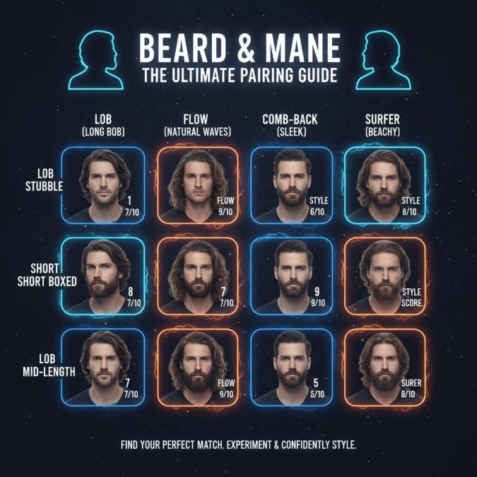 Infographic: which beard styles pair best with popular long hairstyles