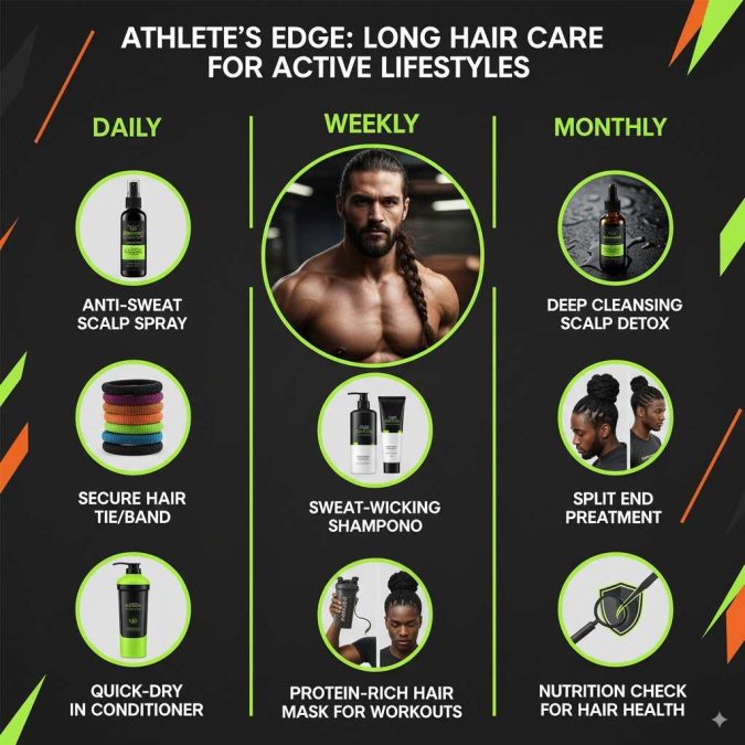 Infographic: daily, weekly, and monthly long hair care checklist