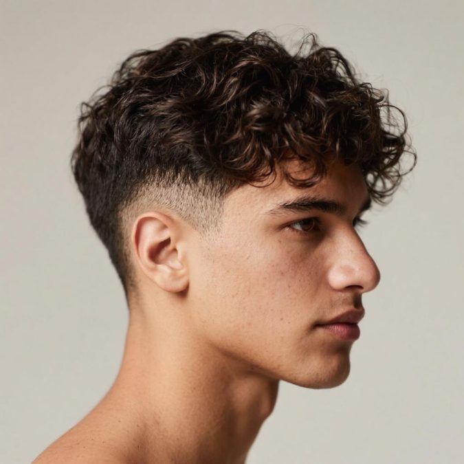 Long buzz (#6) on wavy hair with mid taper