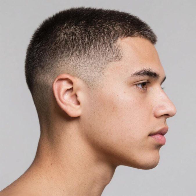 One-inch buzz (#8) with a low drop fade
