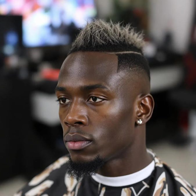 Mohawk-style buzz cut with high skin fade sides