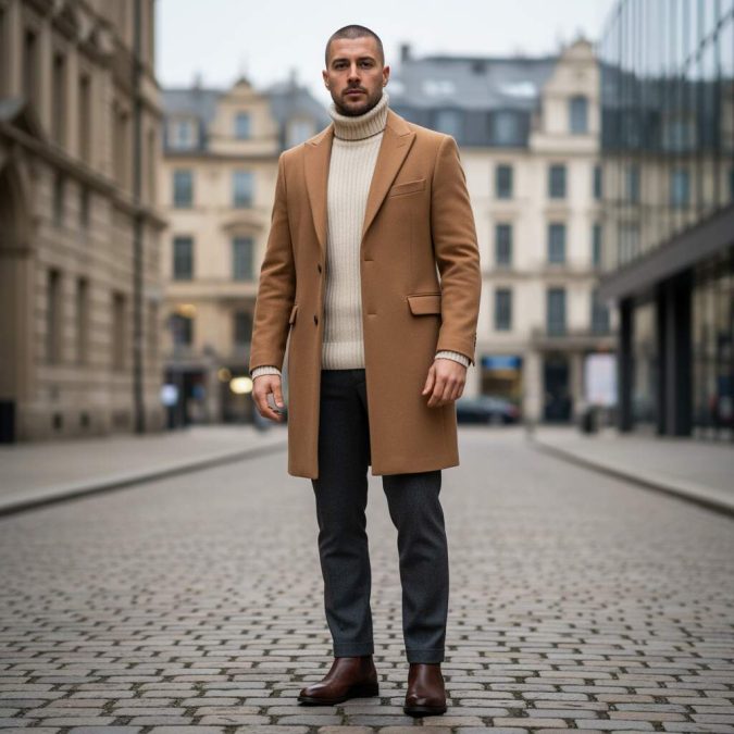 Buzz cut paired with old-money winter layers