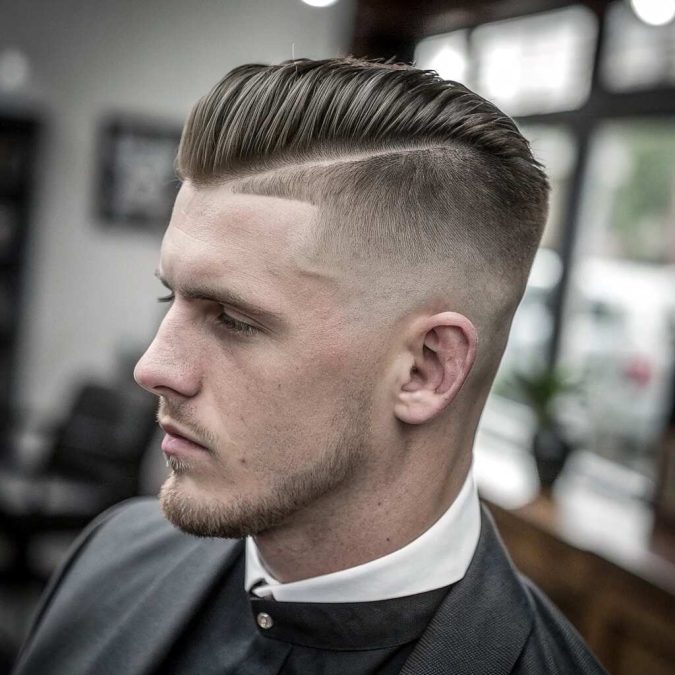 man-with-a-sharp-military-fade-haircut