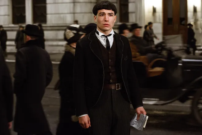 Ezra Miller's vintage scholar look.