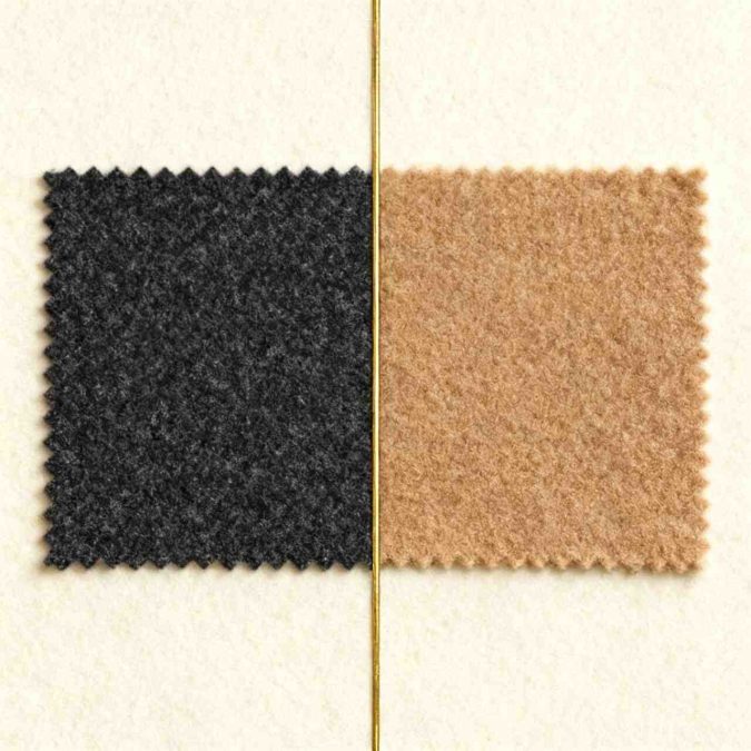 Concept graphic showing two-color, single-texture approach for minimalist dark academia outfits.