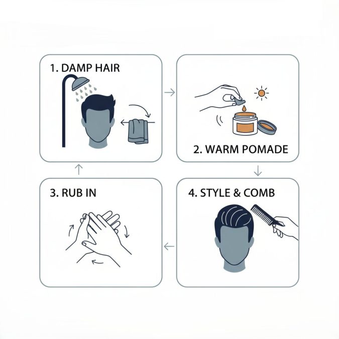 How to apply pomade step-by-step for men’s hair hold and shine.