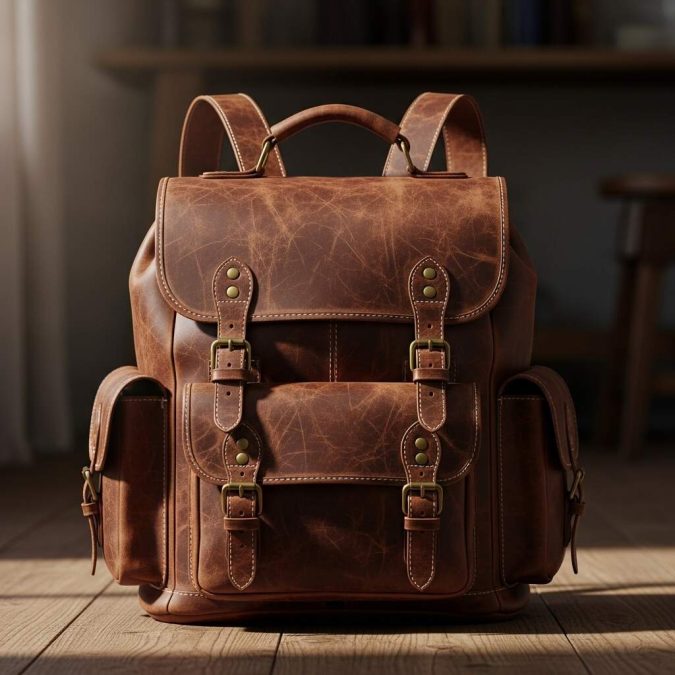vintage leather backpack