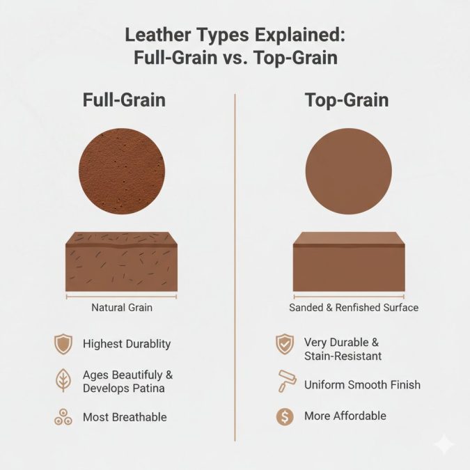 infographic of leather quality hierarchy for best leather bags brands