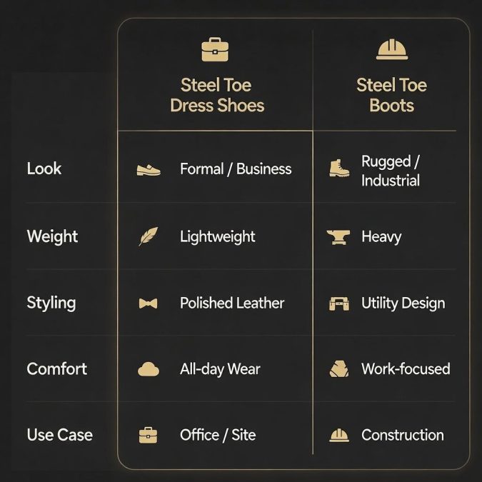 Steel toe boots vs steel toe dress shoes