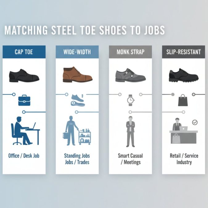 Steel toe dress shoes by use case