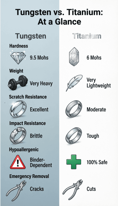 Tungsten vs Titanium Rings comparison