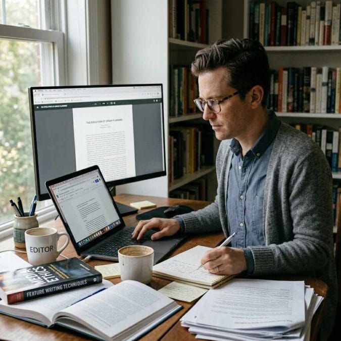 Editor researching an article.