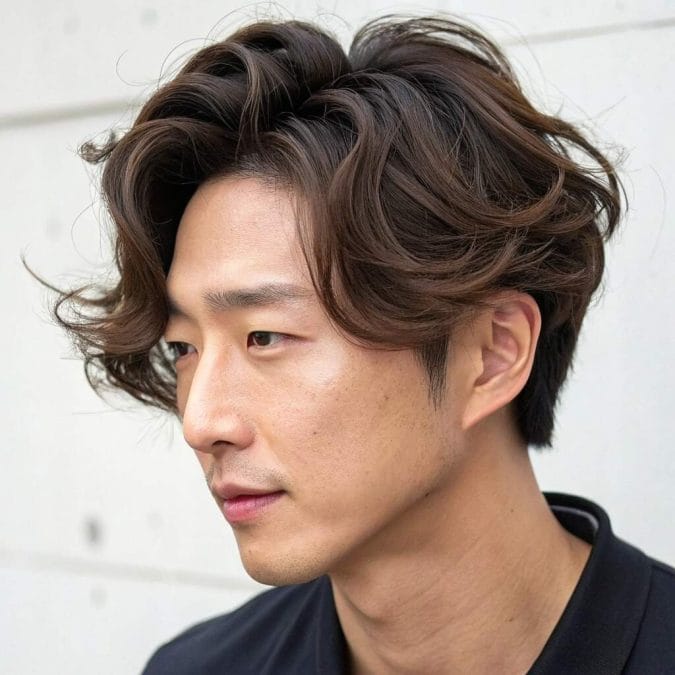 Korean wavy middle part with soft volume and clean flow.