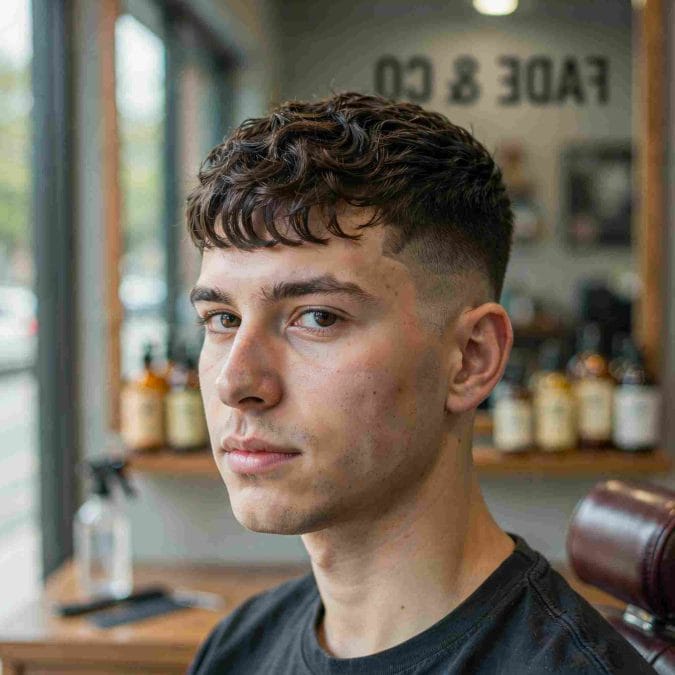 Wavy French crop with a short textured top and clean faded sides.