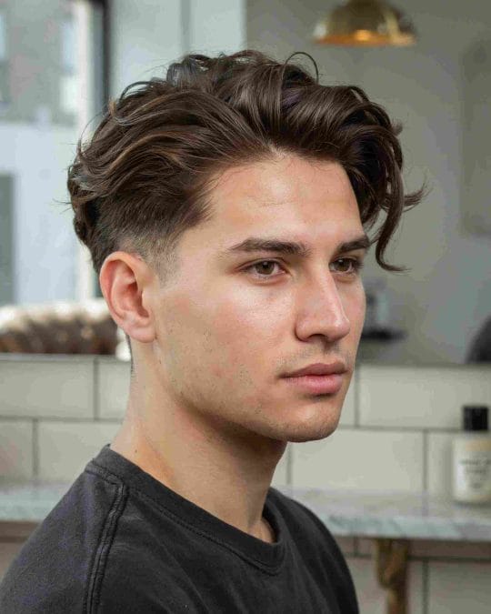 Wavy undercut with short sides and a voluminous textured top.