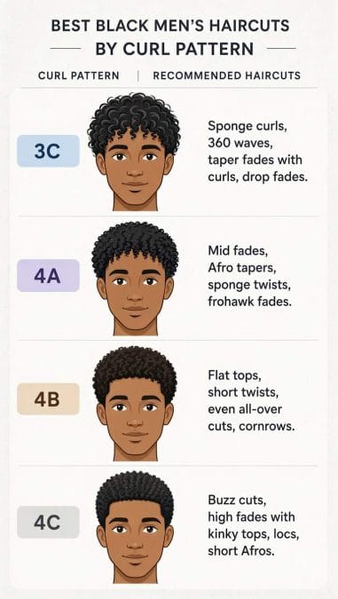 Infographic showing Best Haircut Ideas for Black Men by Hair Type