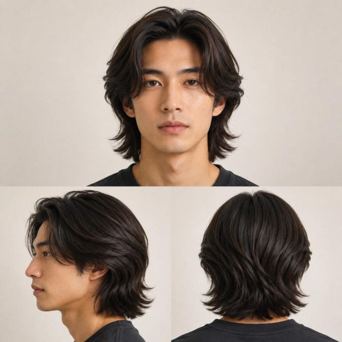 Bro flow hairstyle for straight hair with medium length, soft layers, and natural movement around the face.