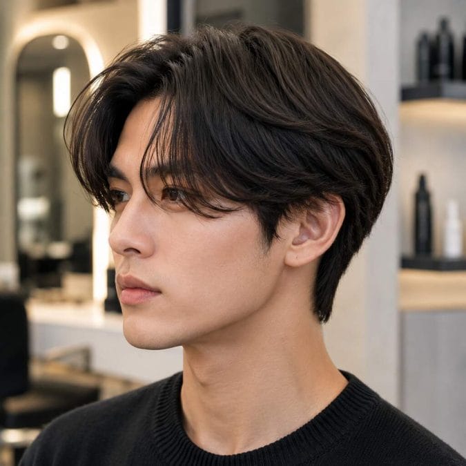 Curtain bangs for straight hair with a soft center split and face-framing layers around the forehead.