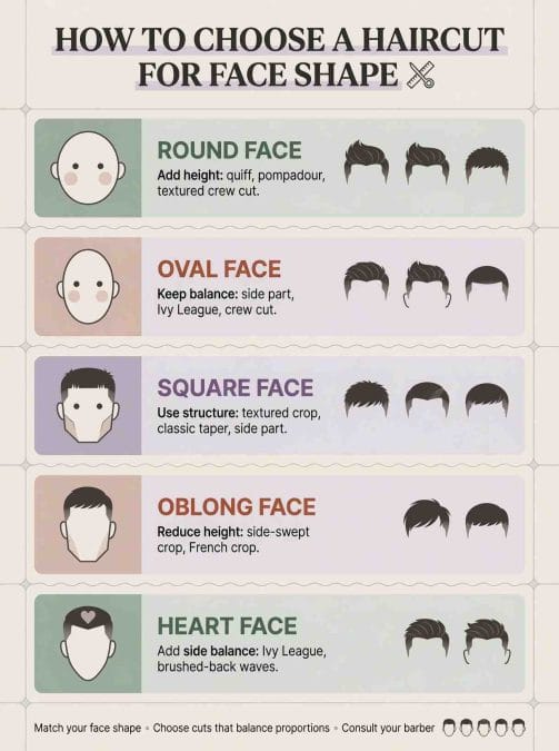 Face shape haircut guide for men over 40.