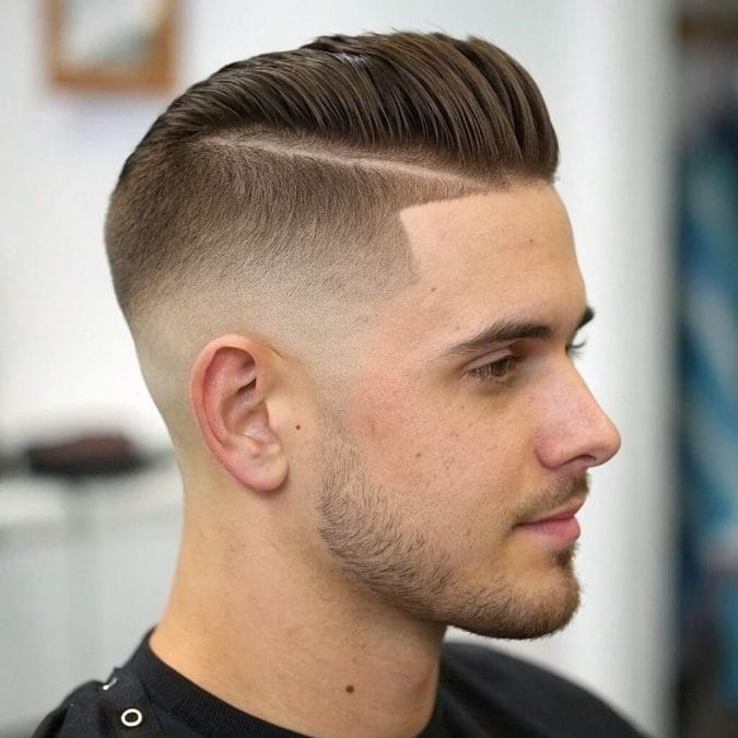 Mid fade for straight hair with balanced blending between short sides and a longer top.