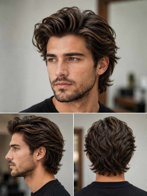 Man with a medium-length relaxed pompadour featuring soft height and natural texture.