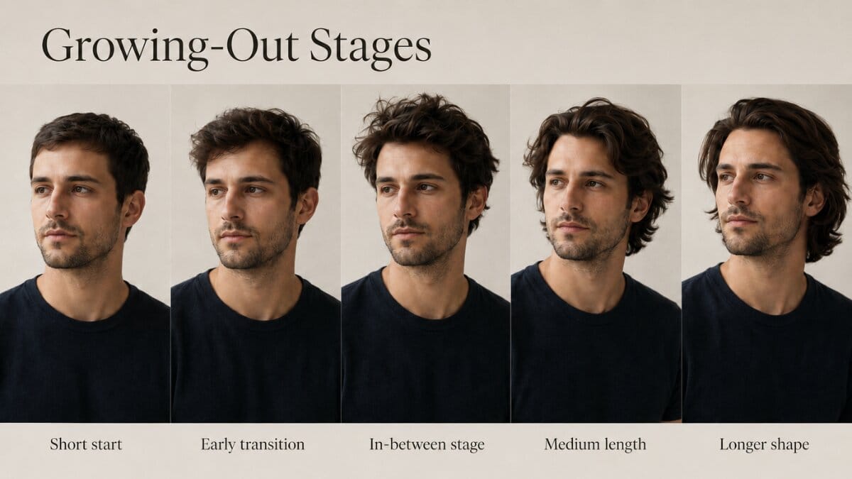 Progression of common in-between stages as short hair grows longer