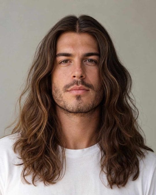 Man with long hair showing a center part and natural flow