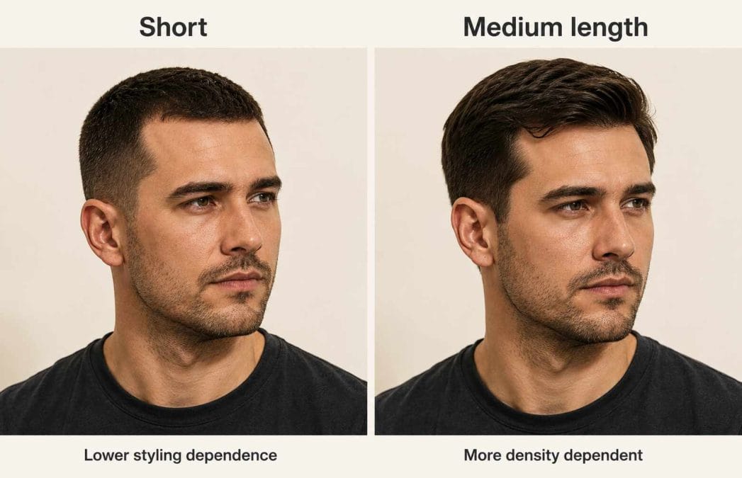 Short and medium-length haircuts compared for strand separation and frontal support