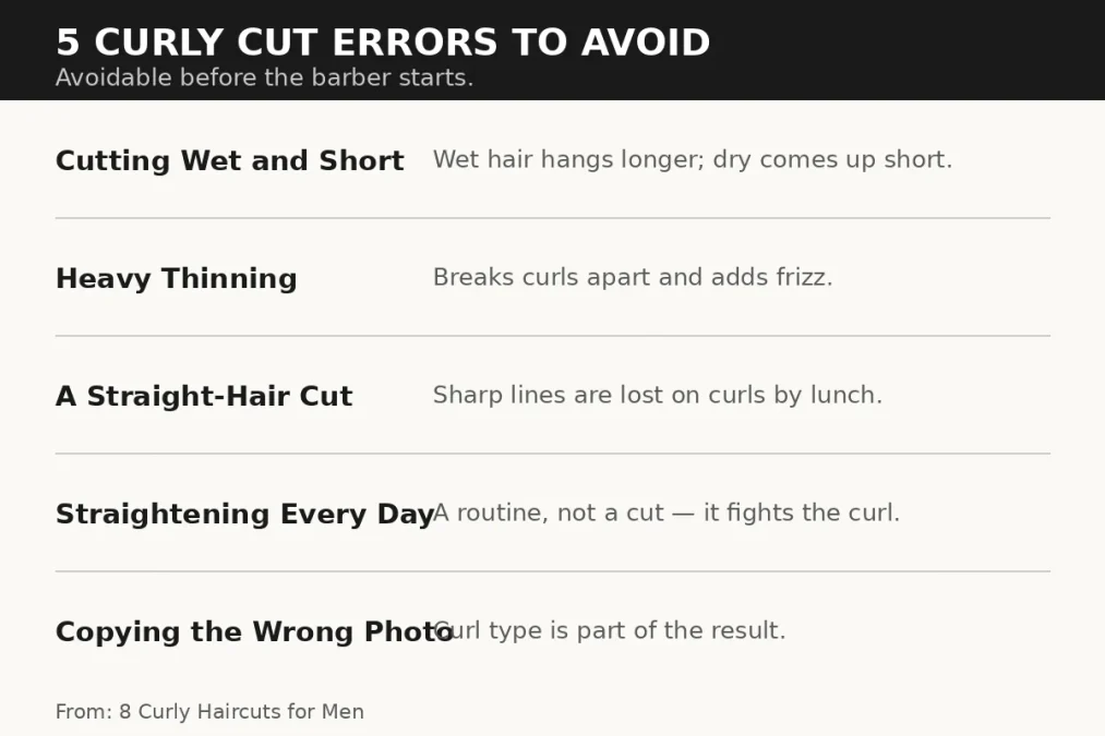 Infographic listing 5 curly haircut errors to avoid